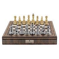 Dal Rossi Chess Box Mosaic Finish 20" with compartments with Gold and Silver Finish 101mm Chess pieces