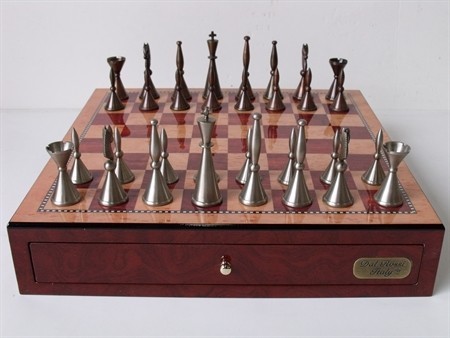 Dal Rossi Italy Staunton Metal Chess Set With Drawers 18 Red