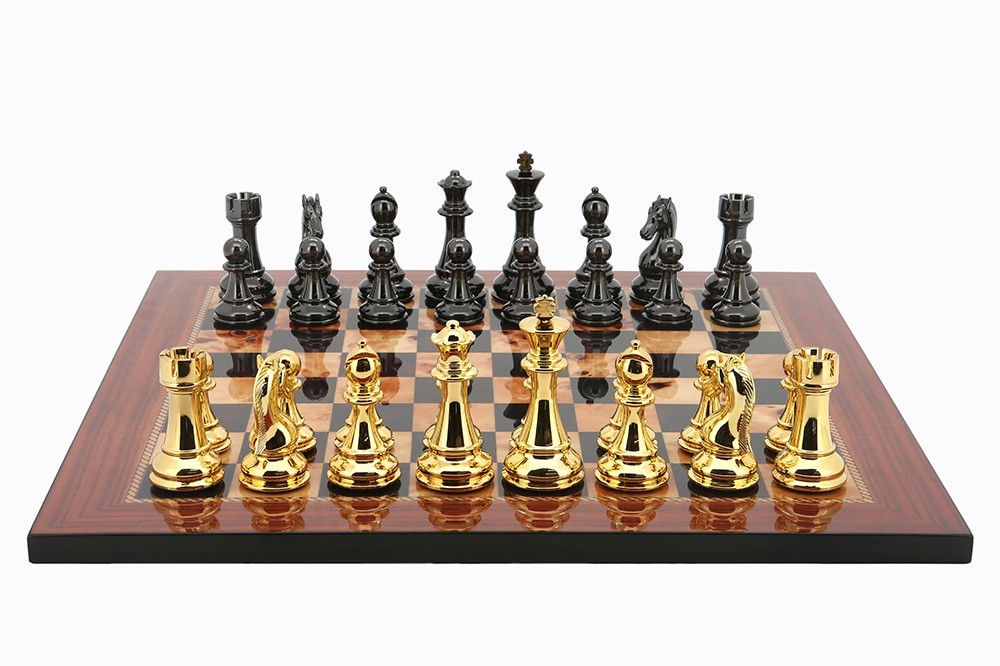dal rossi italy gold silver chess pieces on walnut shiny finish