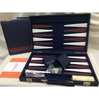 Backgammon Deluxe Dark Blue Burgundy Stripe 15"