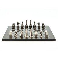 Dal Rossi Italy Chess Set Carbon Fibre Finish Flat Board 50cm, With Metal Dark Titanium and Silver 90mm Chessmen