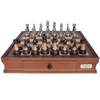 Dal Rossi Italy Staunton Metal/Marble Finish Chess Set with Drawers 16"