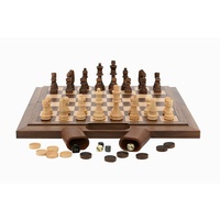 Dal Rossi Chess / Checkers / Backgammon,folding walnut, 16"