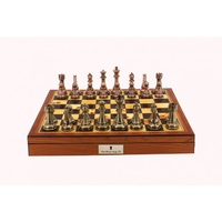 Dal Rossi Italy Copper / Bronze Chess Set on Walnut Shiny Finish Chess Box 20" with compartments