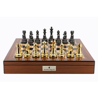 Dal Rossi Italy Gold & Titanium Chess Pieces on Walnut Finish Chess Box 20" with compartments