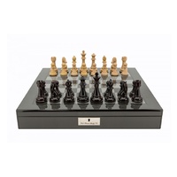 Dal Rossi Italy Dark Red and Box wood Finish Chess Set on Carbon Fibre Shiny Finish Chess Box 20" with compartments