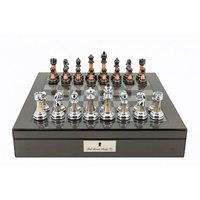 Dal Rossi Italy Carbon Fibre Shiny Finish Chess Box 16" with Metal Marble Chess Pieces