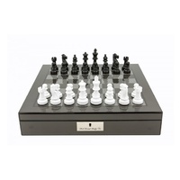 Dal Rossi Italy Carbon Fibre Shiny Finish Chess Box 16" with Black and White Chess Pieces