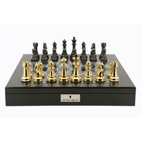Dal Rossi Italy Gold / Titanium Chess Set on Carbon Fibre Shiny Finish Chess Box 20" with compartments