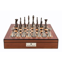 Dal Rossi Chess set Staunton Metal Walnut Finish Chess Box 16" with compartments