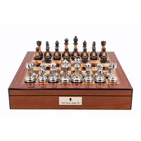 Dal Rossi Metal / Marble Finish Chess set Walnut Finish Chess Box 16" with compartments