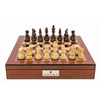 Dal Rossi Italy Staunton Wooden 85mm Chess Pieces on Walnut Shiny Finish Chess Box 16" with compartments