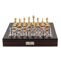 Dal Rossi Italy Chess Box Mahogany Finish 20" with compartments Gold and Silver 101mm pieces