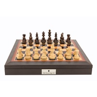 Dal Rossi 16" Chess Set Walnut Finish Chess Set with PU Leather Edge with compartments and Boxwood and Sheesham 85mm Chess Pieces