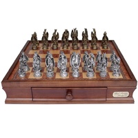Dal Rossi Italy, Mystical Dragon Chess Set, Pewter, 95mm on Dal Rossi 40cm Chess Box
