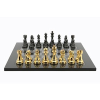 Dal Rossi Italy Gold / Silver Chess Set on Carbon Fibre Finish Chess Board 50cm