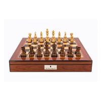Dal Rossi Italy Walnut Finish chess box with lock & compartments 16ÔÇØ with Staunton Wooden 85mm Chessmen