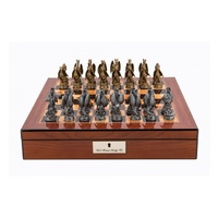 Dal Rossi Italy Walnut Finish chess box with lock & compartments 16ÔÇØ with Dragon Pewter 80mm Chessmen
