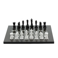 Dal Rossi Italy Chess Set, 40cm Carbon Fibre Board With Black & White Diamond Cut Weighted Chess Pieces (85mm)