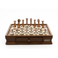 Dal Rossi Italy Chess Set Walnut Finish 16″ With Two Drawers, With Metal Copper and Silver 80mm Chessmen