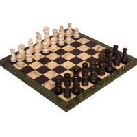 Marble Chess Set Black & White Pieces & Green Edge 16"