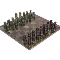 Marble Chess Set Black & Green Pieces & Green Edge 16"