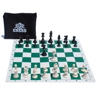 Wood Expressions - Ultimate Compact Tournament Chess Set with Green Fold-up Board & Triple Weighted Pieces