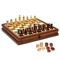 Wood Expressions - French Staunton Chess & Checkers Set - Weighted Pieces, Brown & Natural Wooden Board with Storage Drawers - 15 in.