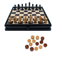 Wood Expressions - French Staunton Chess & Checkers Set - Weighted Pieces, Black Stained Wooden Board with Storage Drawers - 15 in.
