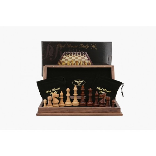 Dal Rossi Chess Set folding walnut, inlaid, 18"