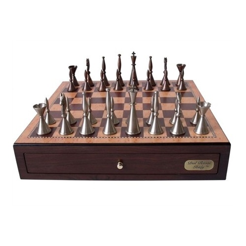 Dal Rossi Staunton Metal Chess Set With Drawers 18 Walnut