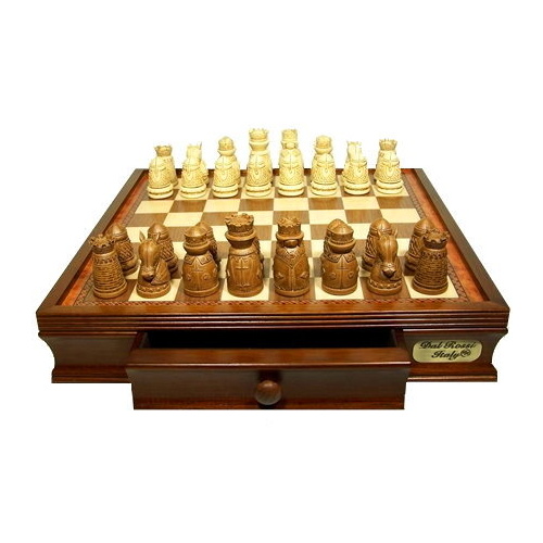 Dal Rossi Chess/check, box/board, medieval, walnut, 16"