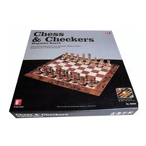 Magnetic Chess & Checkers Brown/White 16"